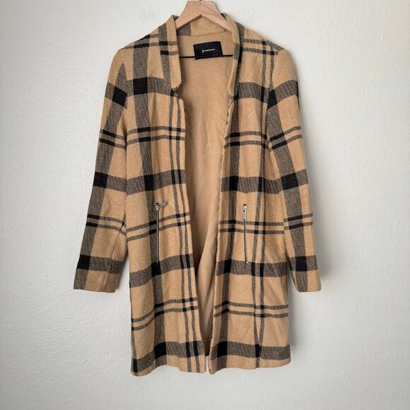 Stradivarius Women's Brown Plaid Cardigan Jacket Size Large Two Tone Sweater - Picture 1 of 13